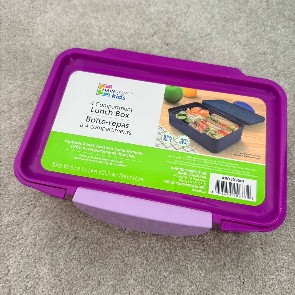 Mainstays Purple Lunch Box with 4 Compartments